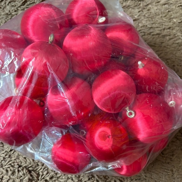 Vintage Red Satin Nylon Wrapped Red Ball Ornament Lot Bundle Christmas